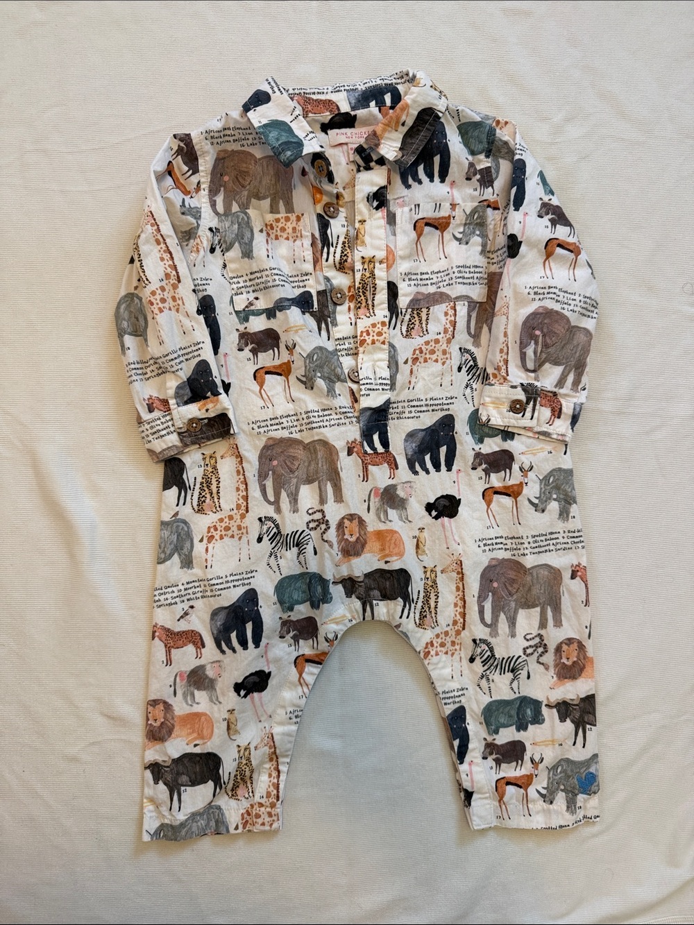 Pink Chicken One Piece w Animal Safari Print (18/24m)